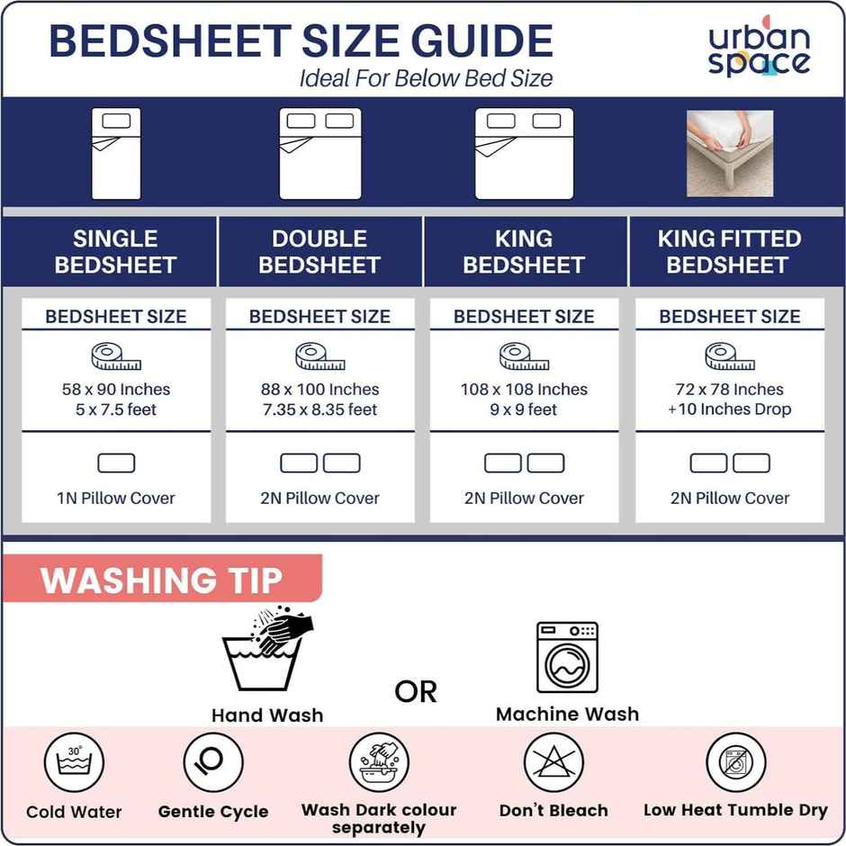 Urban Space 200 TC 100% Cotton Single Bedsheet with 1 Pillow Cover - Oval Blue