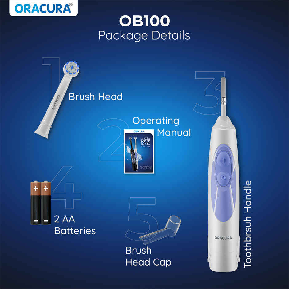 Oracura OB100 Battery Operated Oscillating Electric Toothbrush White