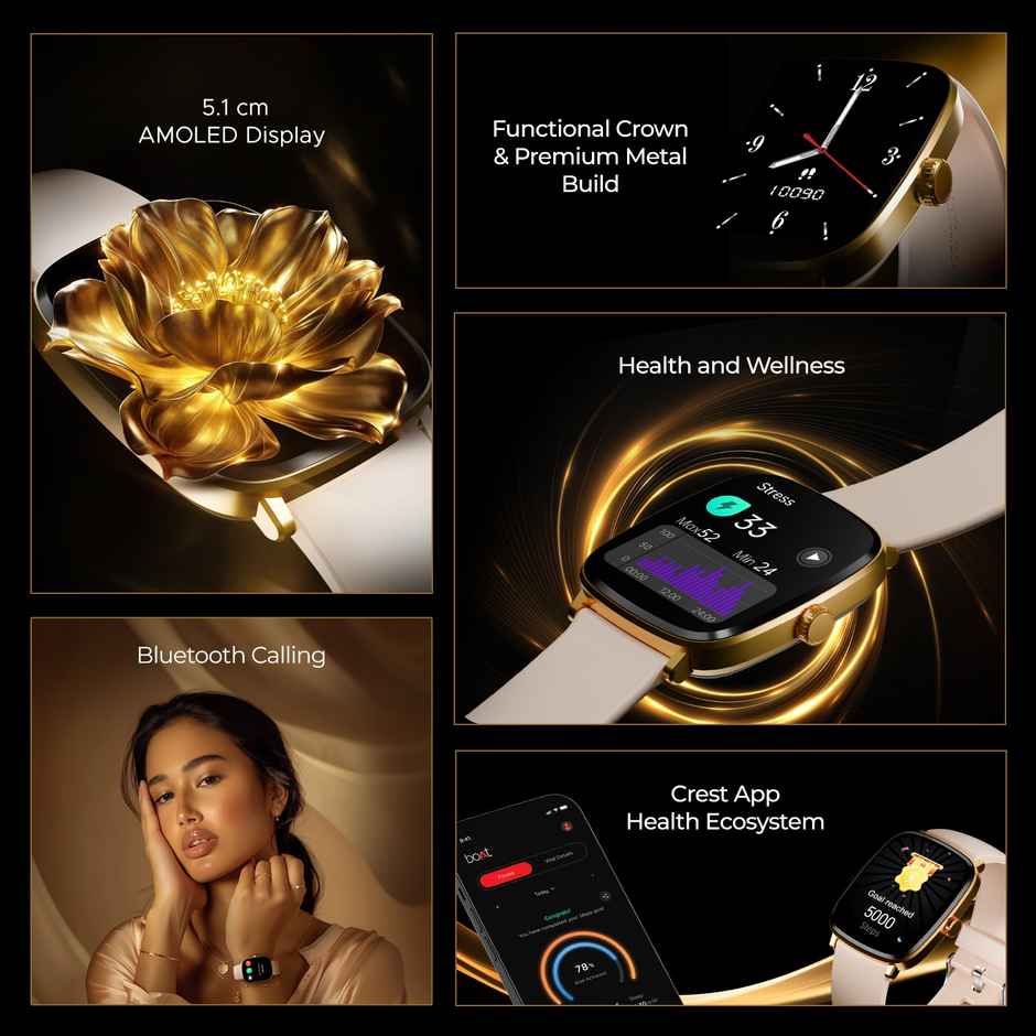 boAt Ultima Regal Smartwatch | 2.01" AMOLED Display | Women's Edition | BT Calling - Cherry Blossom