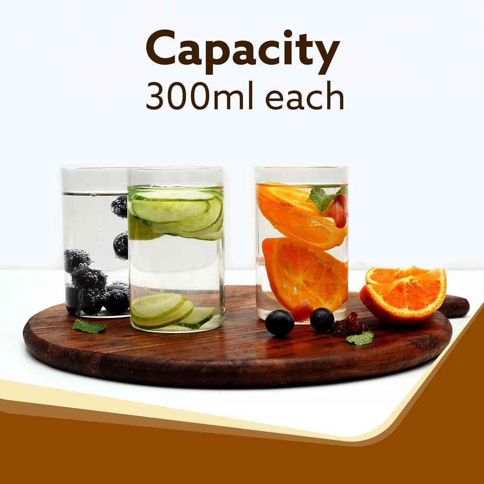 Agaro Elite Borosilicate Glass Tumbler | Serves Water - Cold Drinks - Juice - Milk - Pack of 6 | 300 ml