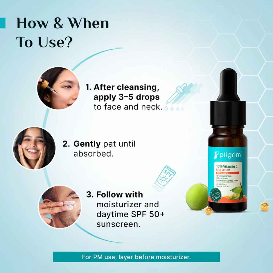 Pilgrim 10% Vitamin C Face Serum with 5% Niacinamide Reduces Dark Spots & Evens Skin Tone
