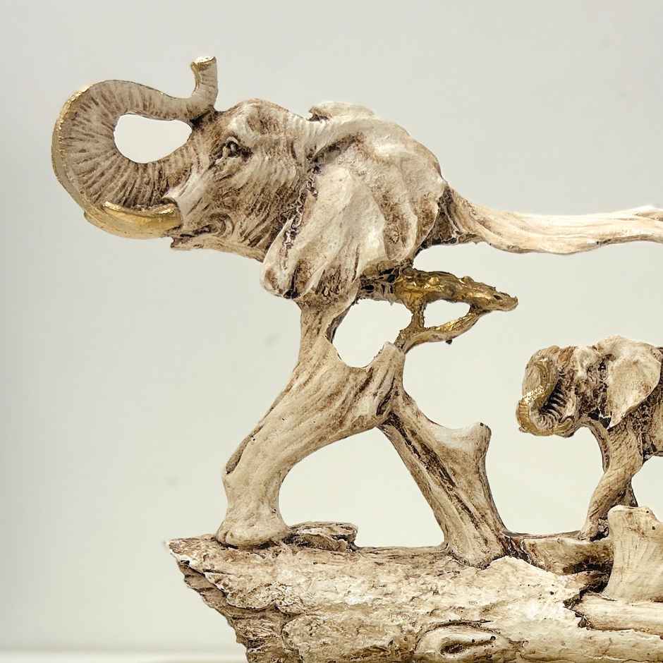 Tied Ribbons Handcrafted Elephant Statue With Baby Elephant Animal Figurines