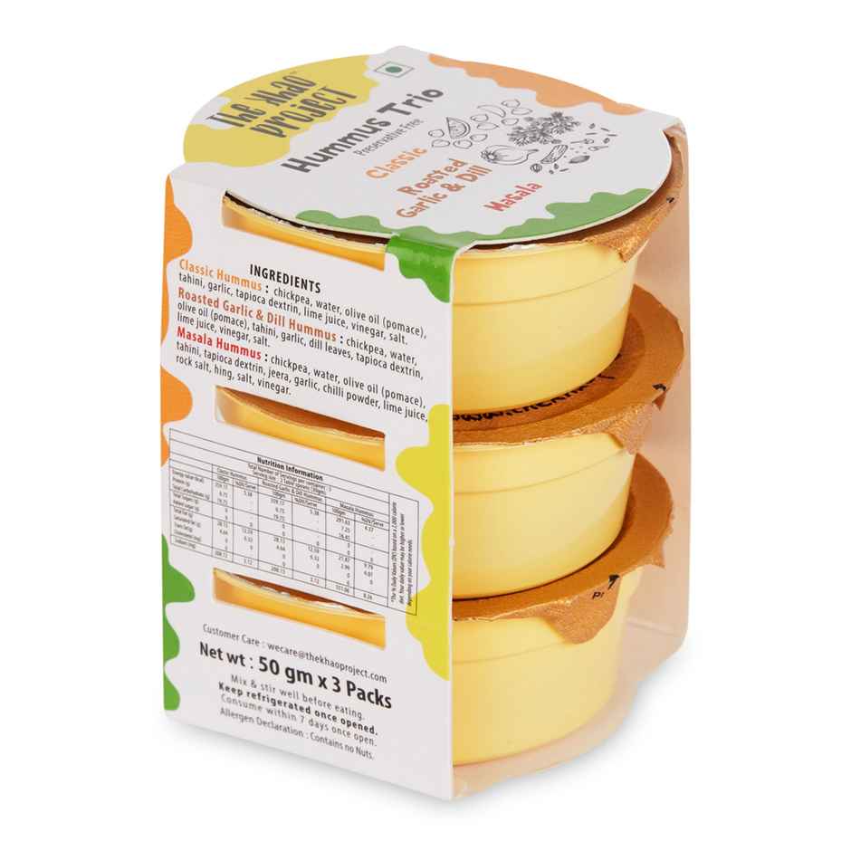 Lay'S Classic Salted Potato Chips(90gms) & The Khao Project Hummus Trio - Classic Roasted Garlic & Dill & Masala(150gms) Combo