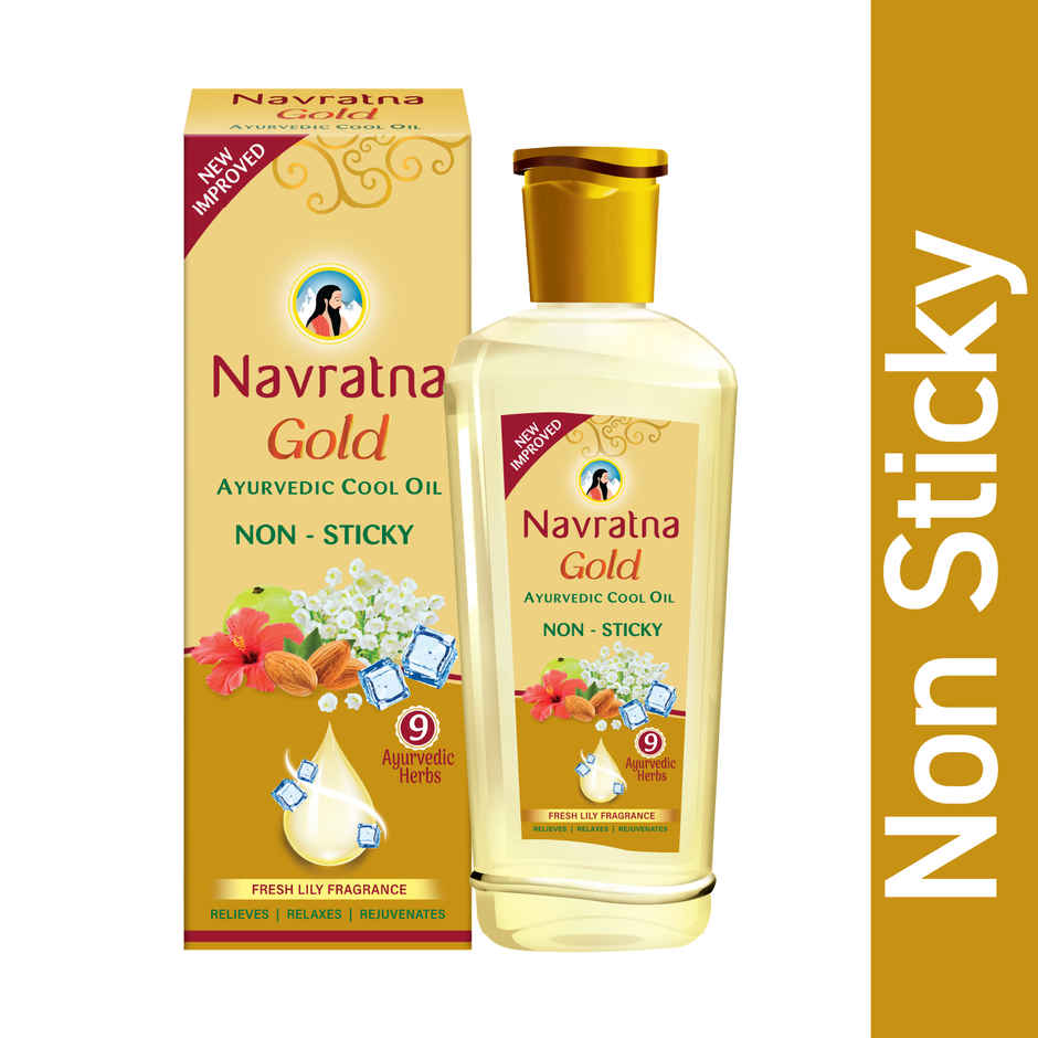 Navratna Gold Ayurvedic Hair Oil Non Sticky Mild Fragrance Goodness Of Almond