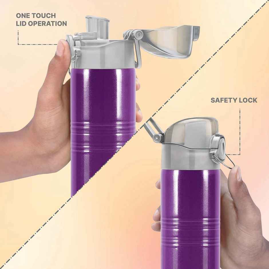 Milton Vogue 1000 Stainless Steel Water Bottle | 750 ml | Purple | Single Walled