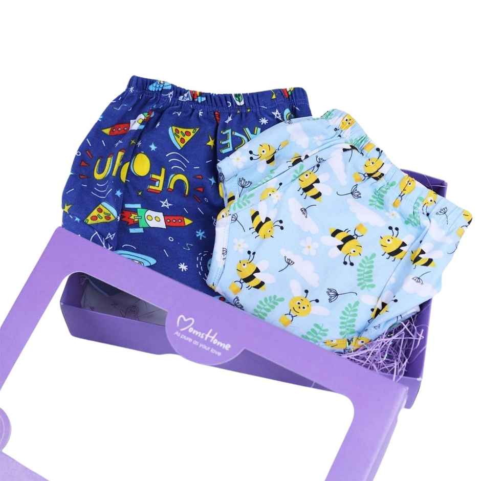 Moms Home Organic Cotton Unisex Baby Padded Underwear | 12-18 Months | Bee & Rocket | Pack Of 2