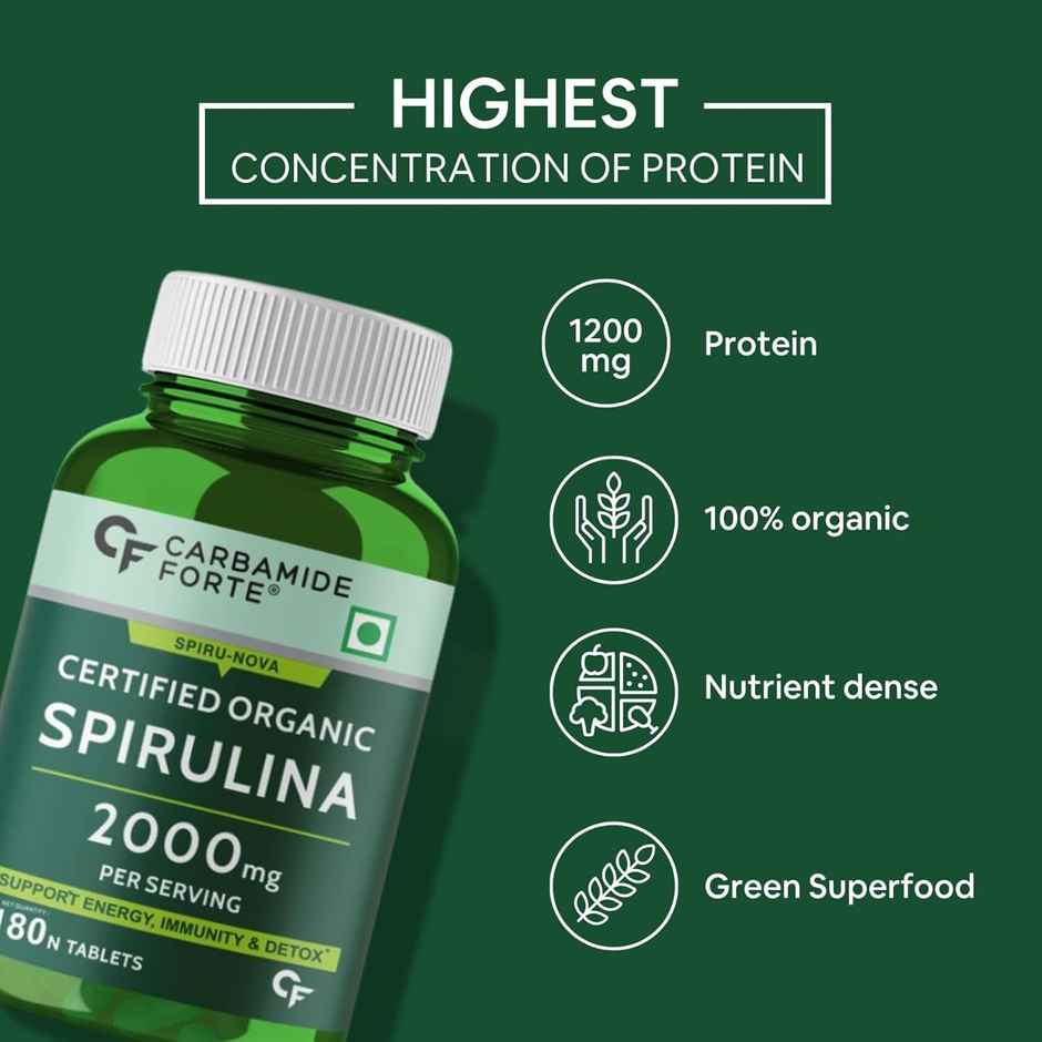 Carbamide Forte 100% Organic Spirulina Tablets 2000 mg Per Serving - Spirulina Powder Organic Tablet