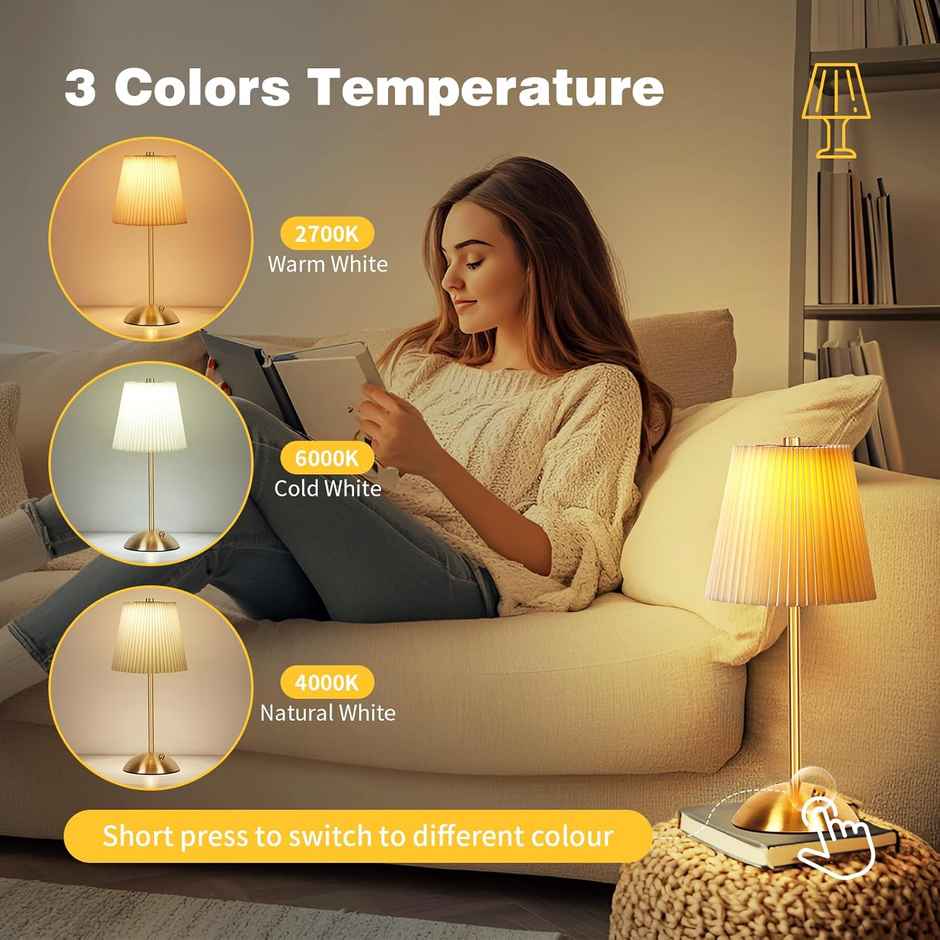 Hashwow Bedside Lamp with Metal Base Bedroom Creative Pleated Shade Night Light for Living Room