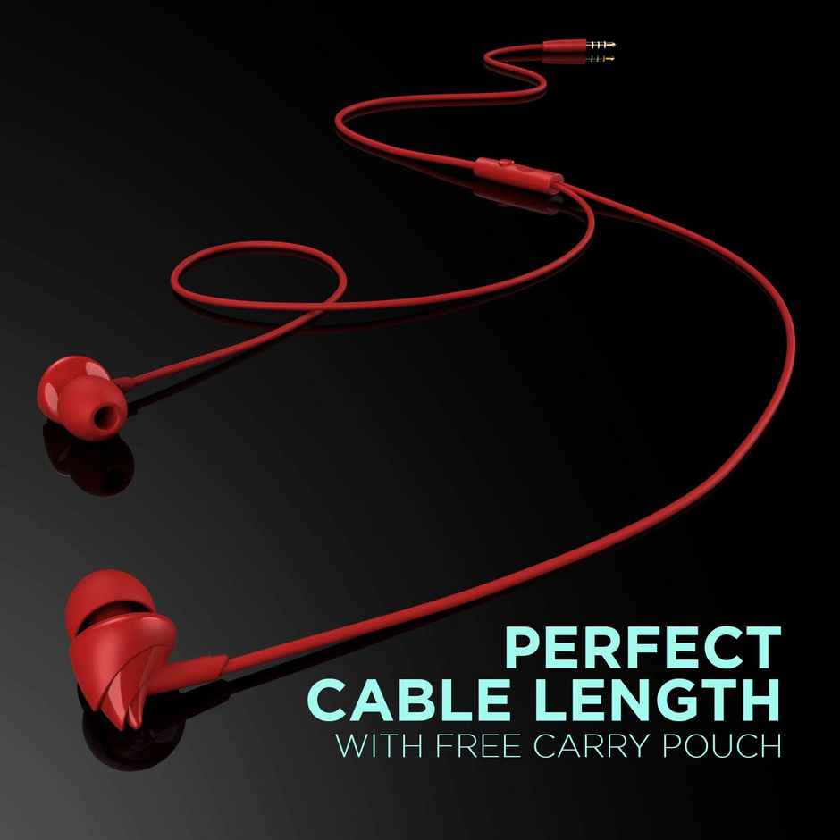 boAt BassHeads 100 Wired Earphones with Hawk Inspired Design, Super Extra Bass & Mic (Furious Red)