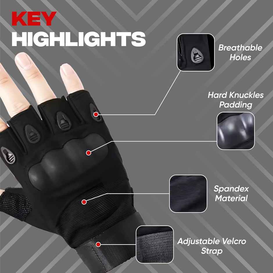 AutoGuys HF|1 Half|Finger Bike Riding Gloves Knuckle Armour Hand Gloves Washable | Size | L, Black