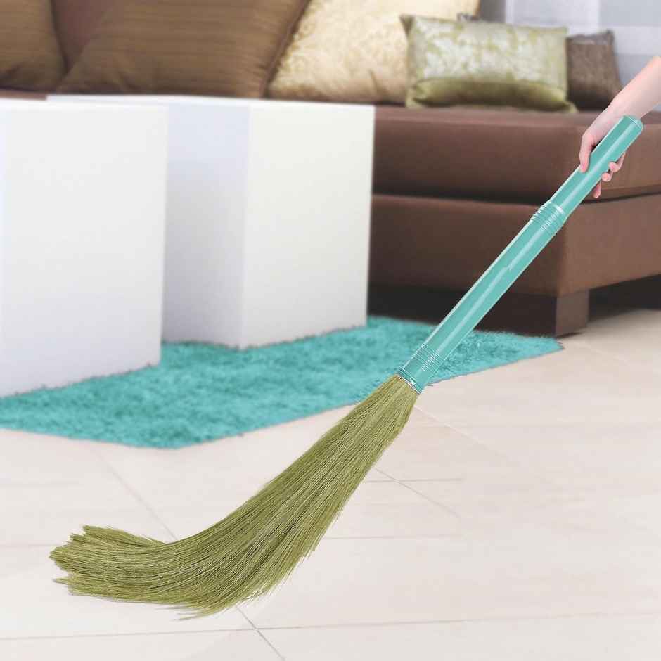 Capsicum Broom Phool Jhadu Natural Grass With Heavy Duty Plastic Handle Floor Cleaning Multi-Color