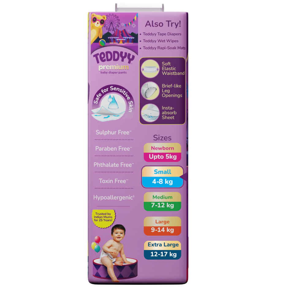 Teddyy Baby Diaper Premium Pants Small | 4-8 kg | 42 Counts