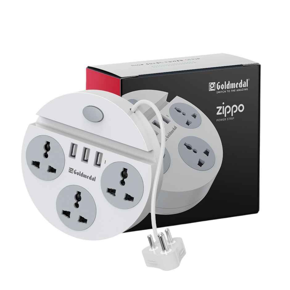 Gold Medal Zippo 1.5-Meter Extension Cord | 3 USB Charging Ports & Mobile Holder | Master Switch with Indicator | 3 Universal Sockets | Compatible with All Devices