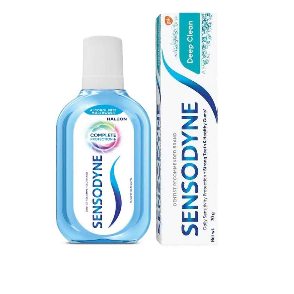 Sensodyne Mouthwash Complete Protection+ (100ml) & Sensodyne Toothpaste Deep Clean, Sensitive Tooth Paste For Advanced Cleaning And Lasting Freshness (70g) Combo