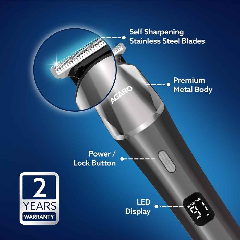 Agaro Royal Men's Beard Trimmer, Cordless, 4 Length Setting, Fast Charging, 120 Minutes Usage