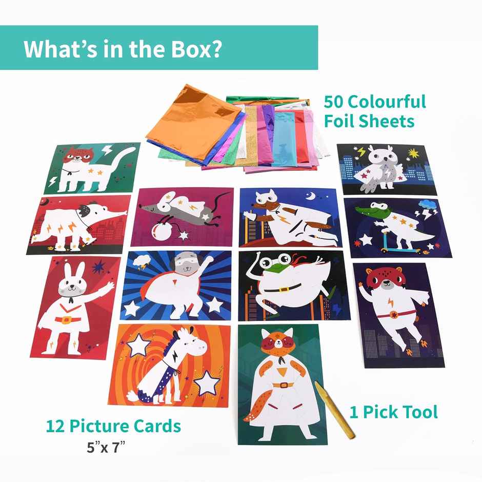 Chalk And Chuckles Fabulous Foil Art-Superhero Animals Craft Kit