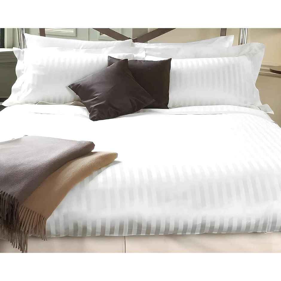 Kuber Industries Cotton & Satin Stripes Double Bedsheet with 2 Pillow Covers|254 x 228 Cm|White