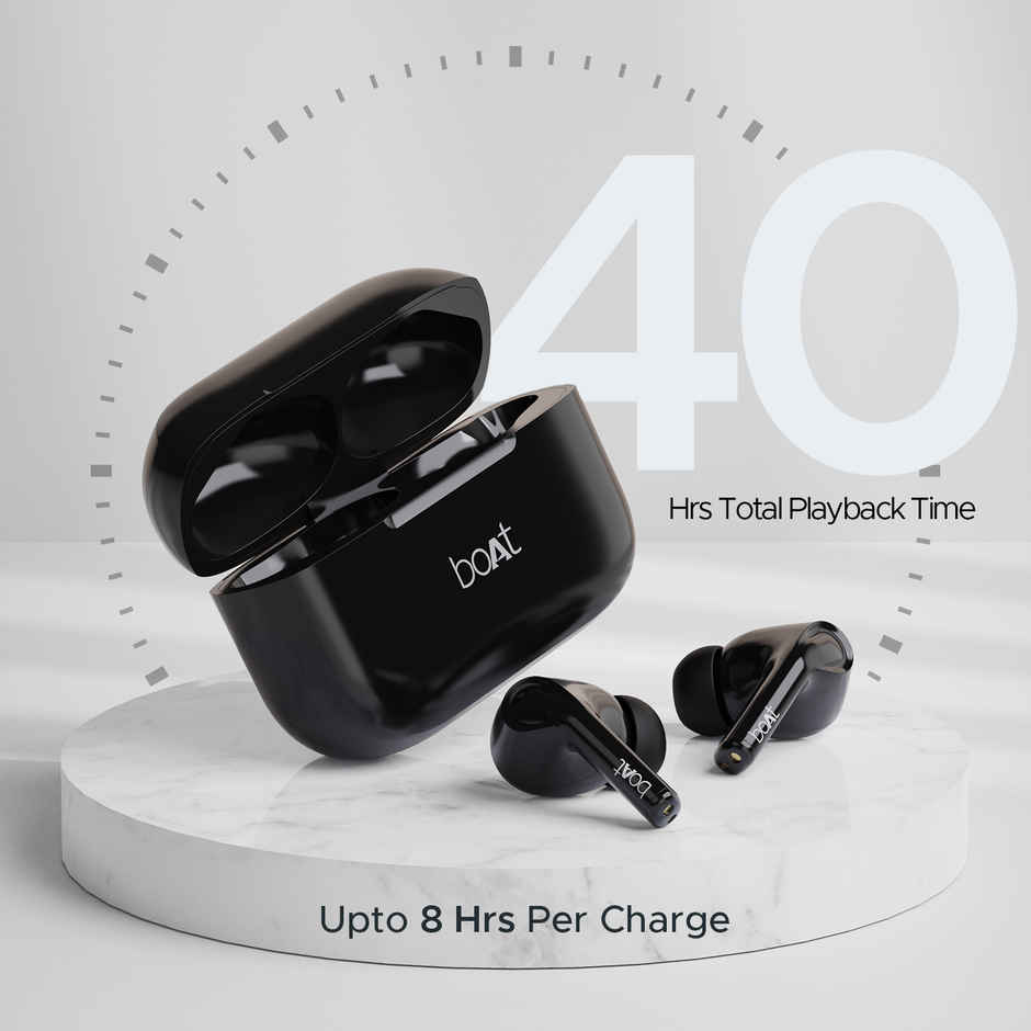 boAt Airdopes 163 TWS Earbuds w/ 40H Playtime, ASAP Charge , 13mm Drivers & ENx Tech (Pebble Black)