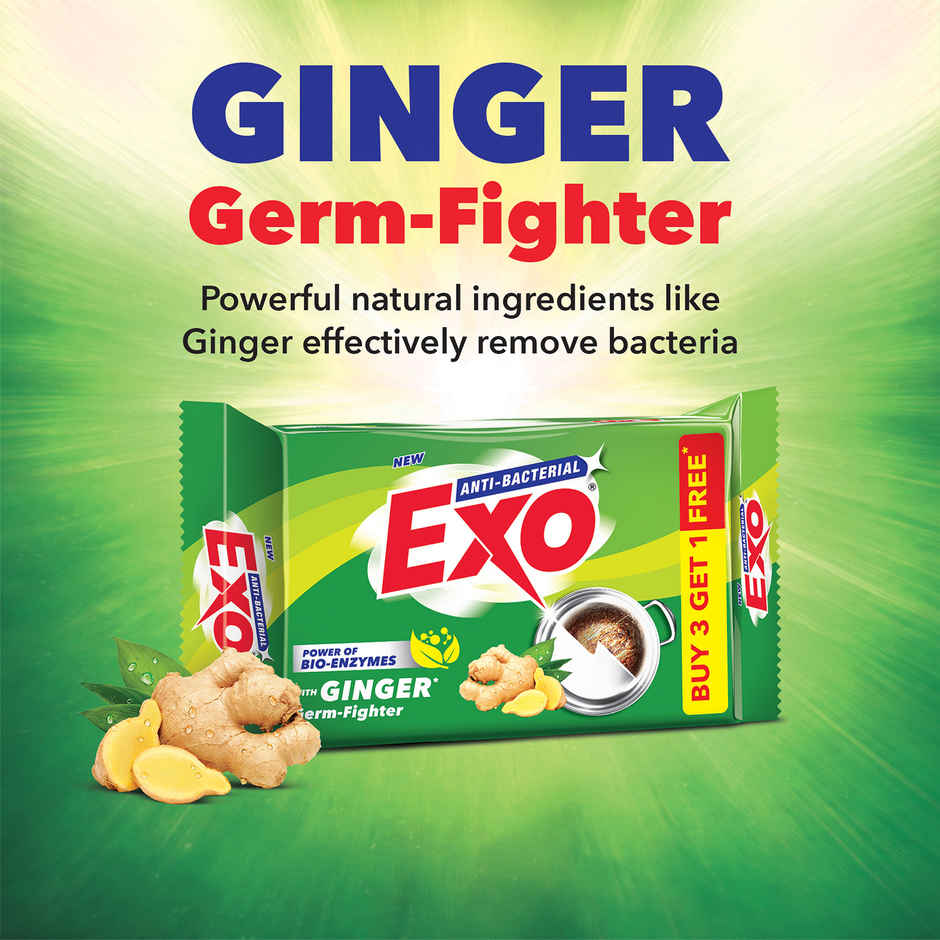 Exo Anti-Bacterial Round Dishwash Bar, Ginger With Power of Bio-Enzymes with free scrubber