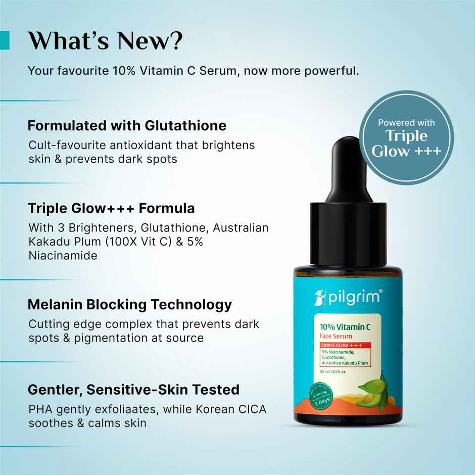 Pilgrim 10% Vitamin C Face Serum For Daily Brightness Helps Reduce Dark Spots & Evens Skin Tone