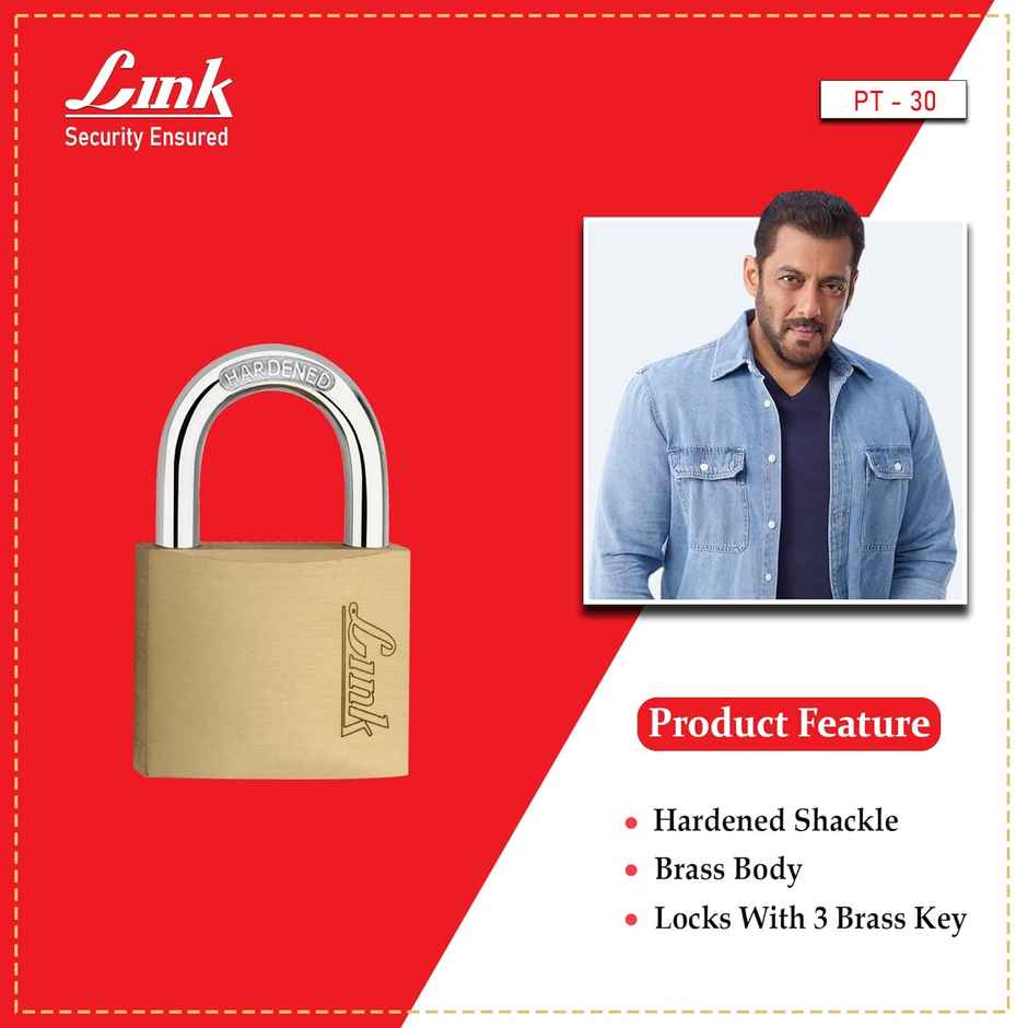 Link Locks Brass Pad Lock Pt-30 With 3 Keys