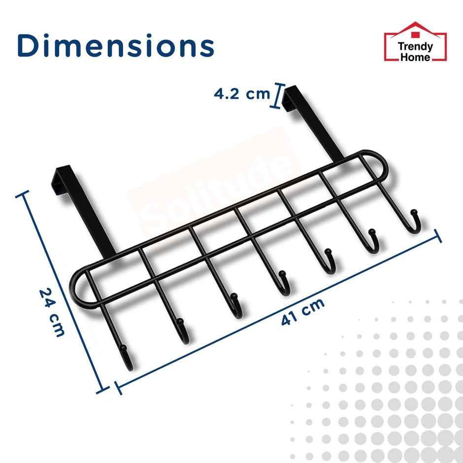 Senego by Trendy Home Door Hook Hanger - 7 Hook Hanger | Bathroom Organiser - Black