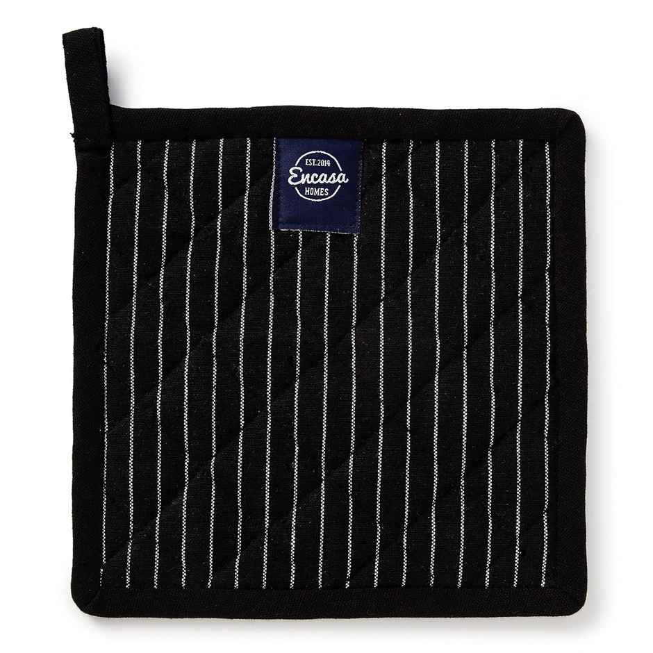 Encasa Xo Yarn-Dyed Pot Holders Butcher Stripes Black 21 cm, Pack of 2