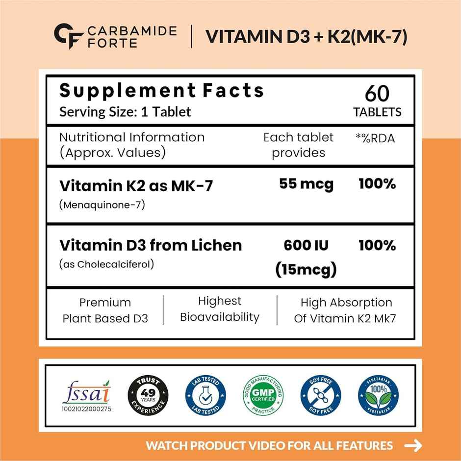 Carbamide Forte Vitamin D Tablets | Vitamin D3 K2 - 60 tablets