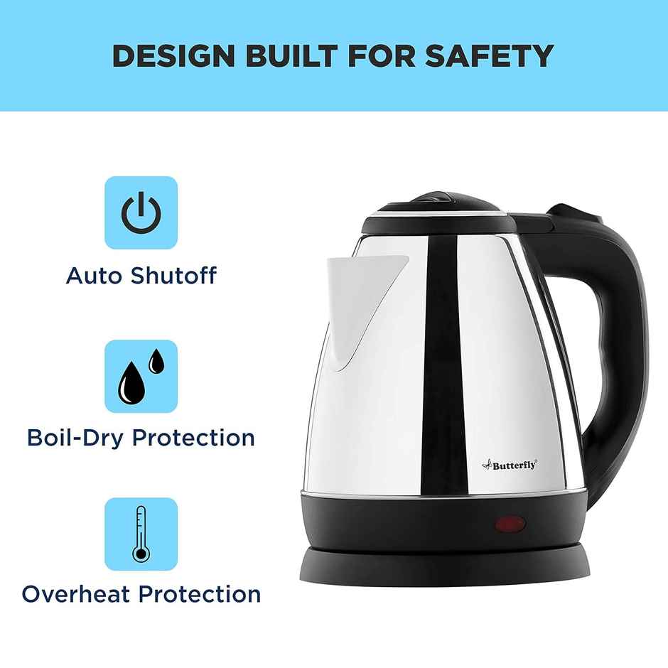 Butterfly Ekn 1.5 Litre Stainless Steel Electric Kettle,1500 W,360 Degree Swivel Power Base-Silver