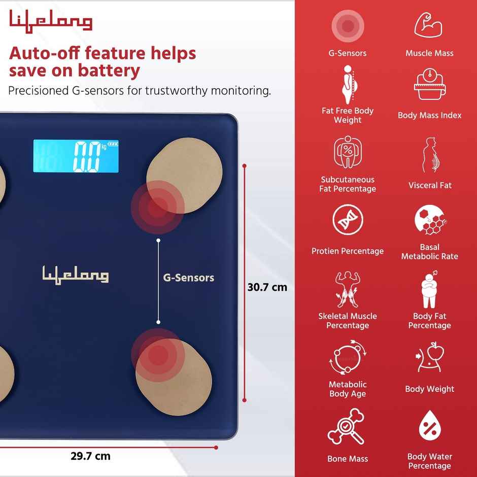 Lifelong Llws36 Smart Bmi Weighing Scale With 13 Body Parameters With Bluetooth Weighing Scale-Blue