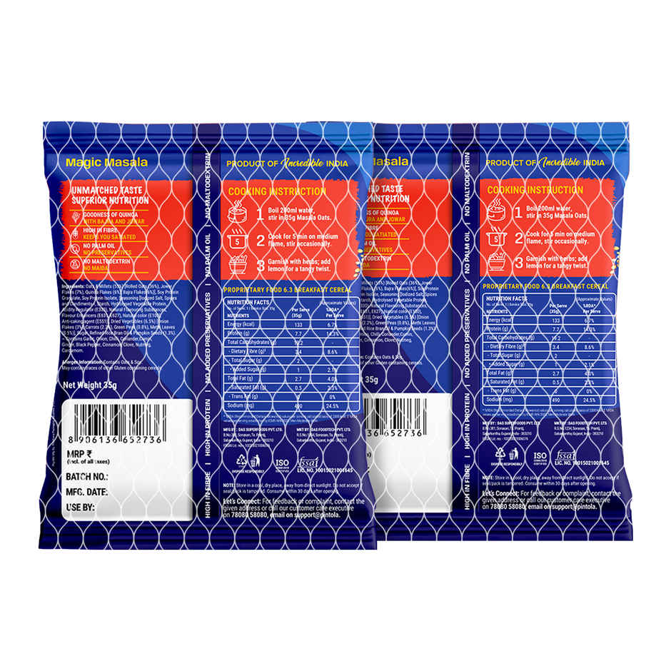 Pintola High Protein Masala Oats | 22% Protein
