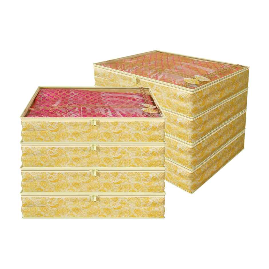 Kuber Industries Clothes Organizer for Wardrobe | Pack of 8 | Single Saree Covers with Zip (Gold)