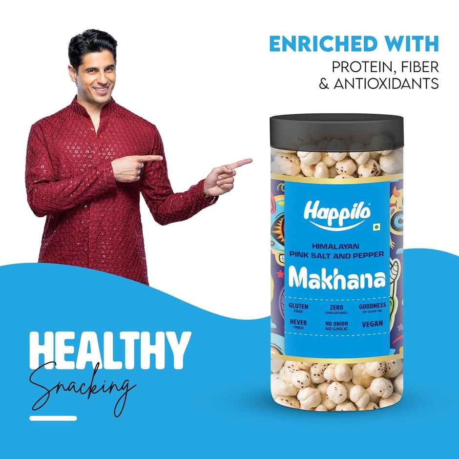 Happilo Makhana Himalayan Pink Salt & Pepper Jar, Roasted Foxnut Healthy Snack