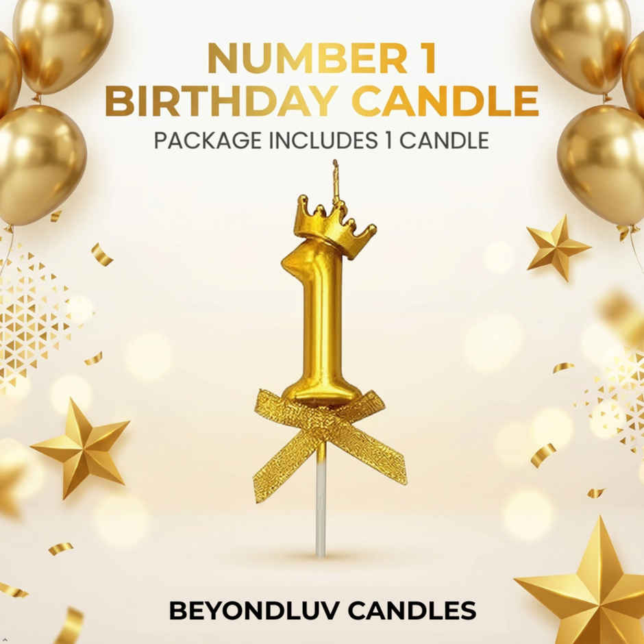 BeyondLuv Candles for Kids Birthday Party 1 Golden Number Candle With Crown