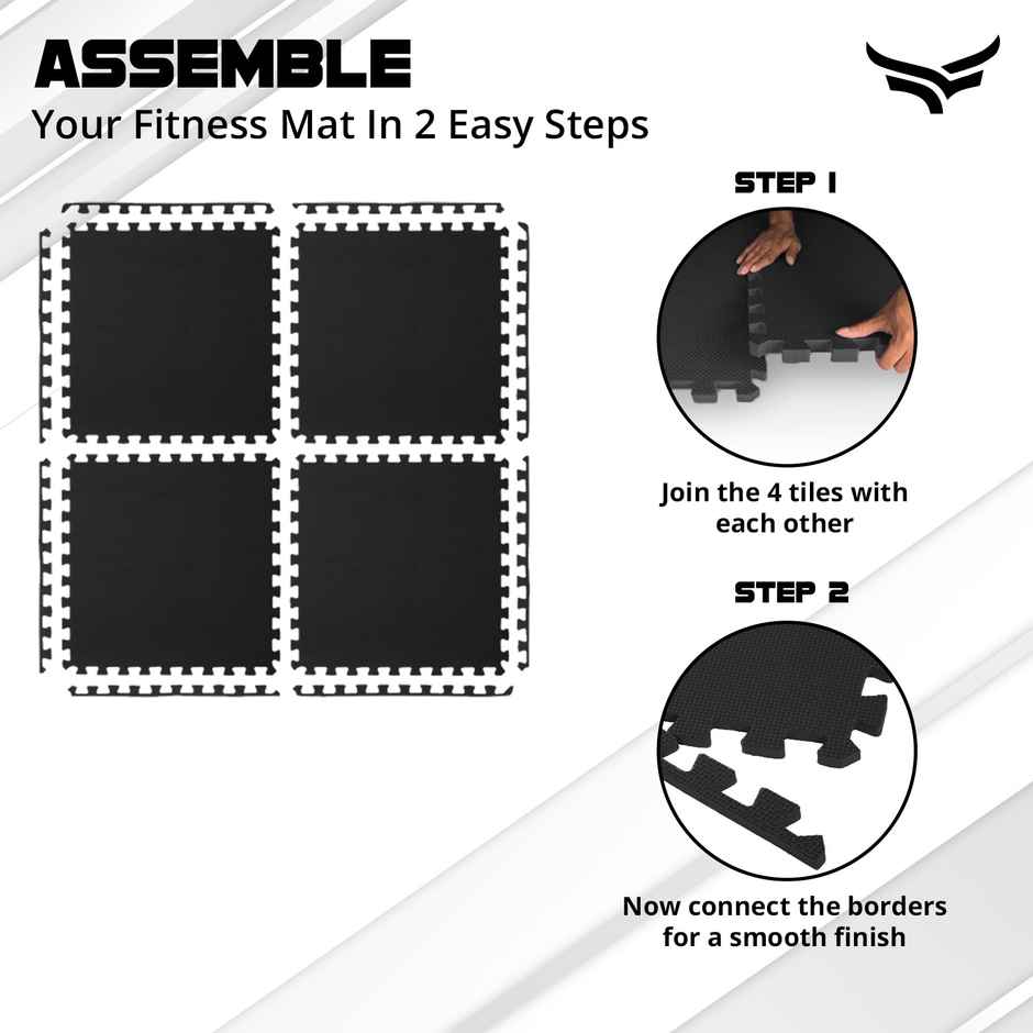 Xtrim Gym Puzzle Exercise Mat, EVA Foam Mat, Interlocking Tiles, for Home & Kids Area |Black