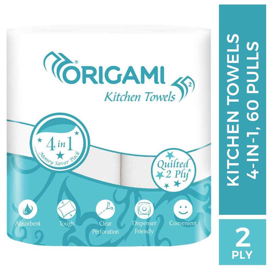Origami 2 Ply Kitchen Tissue Paper Roll - 60 Pulls Per Roll Combo