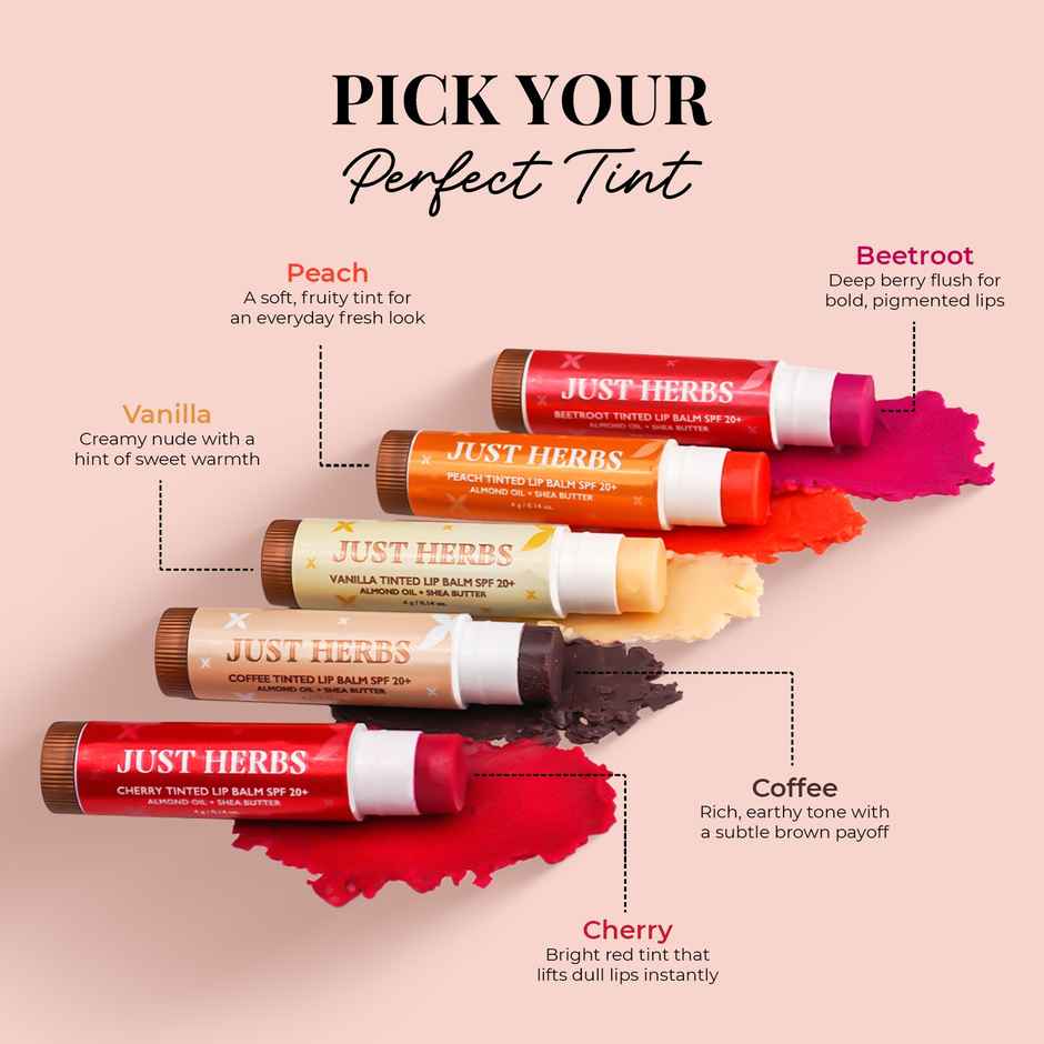 Just Herbs Tinted Lip Balm SPF 20+ For Dry And Chapped Lips For Women And Men- Vanilla