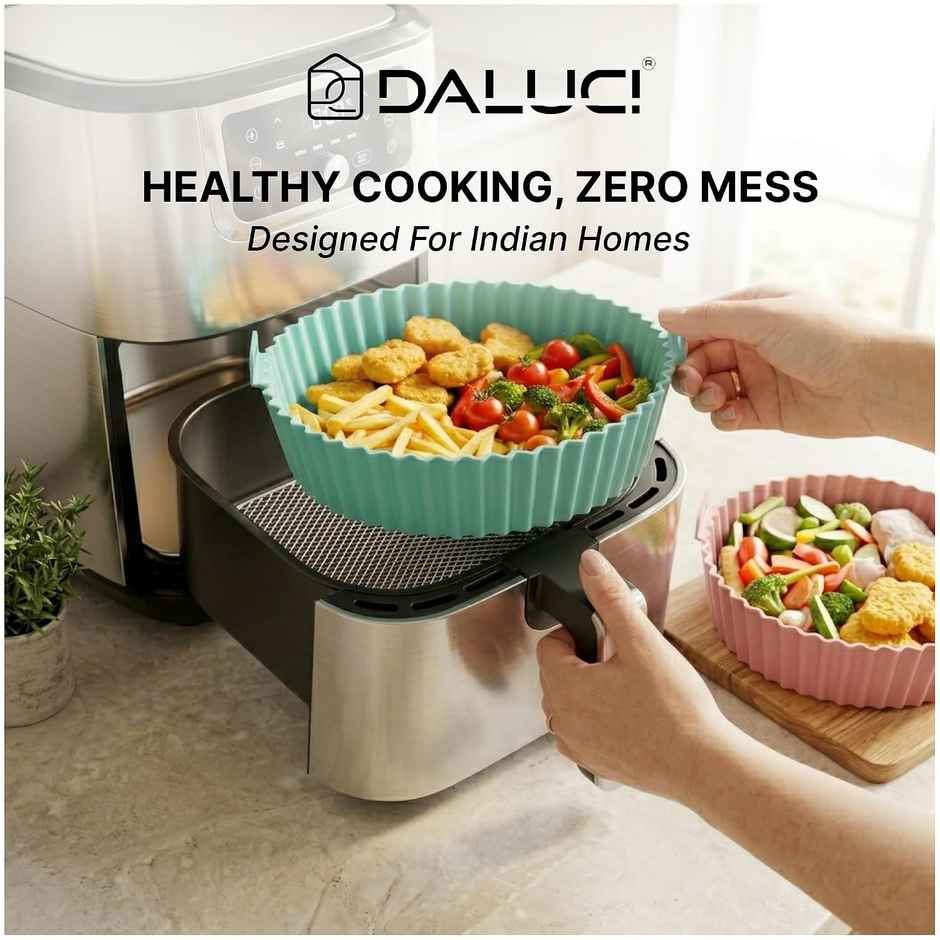 DALUCI Silicone Air Fryer Liners 8 Inch Reusable Heat Resistant Basket Trays