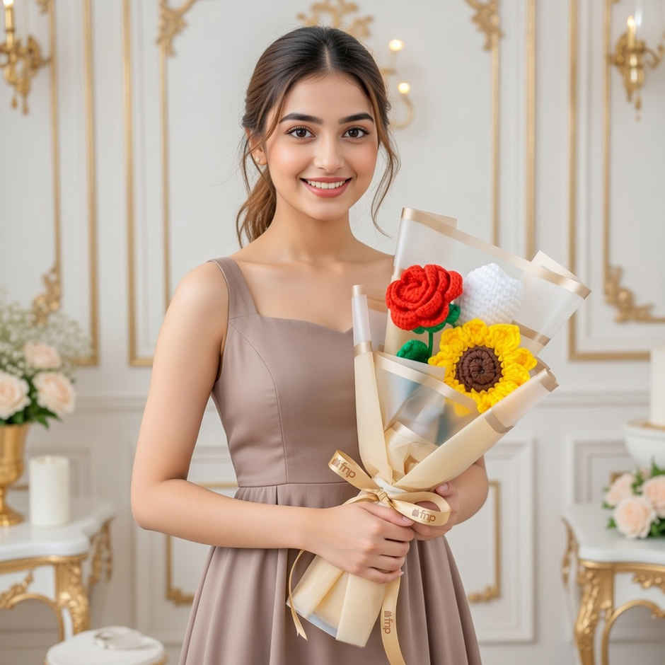 And By Ajmal Love Muse Eau De Perfume & Dainty Glam Body Mist For Women (250ml) & Joyful Blooms Crochet Bouquet (1pc) Combo