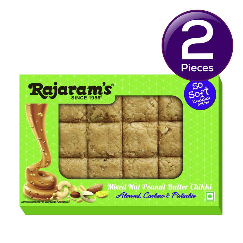 Rajaram's Mixed Nut Peanut Butter Chkki (Almonds, Cashews & Pista) Combo