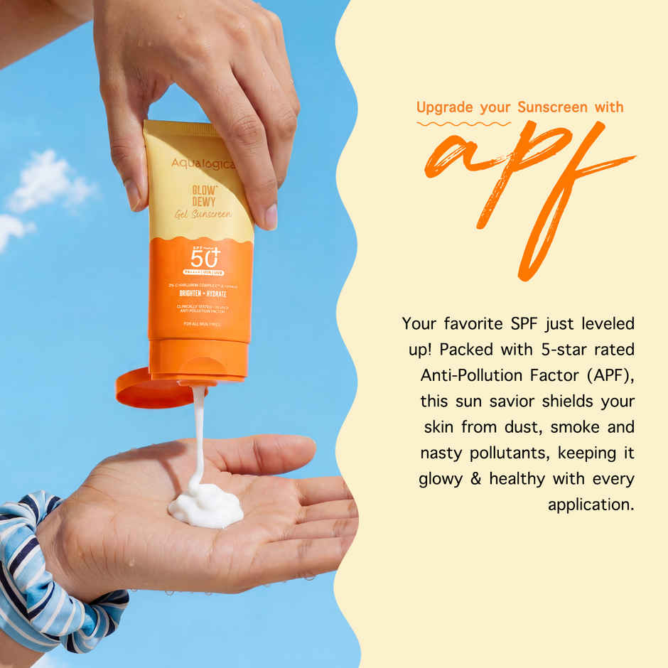 Aqualogica Glow+ Dewy Lightweigh Sunscreen Gel SPF 50+ PA++++ with Papaya & Vitamin C | Tested On GenZ