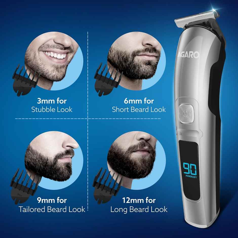 Agaro Cosmo Rechargeable Men's Beard Trimmer, Cordless, 4 Length Setting, 2 Speed, 90 Mins Runtime