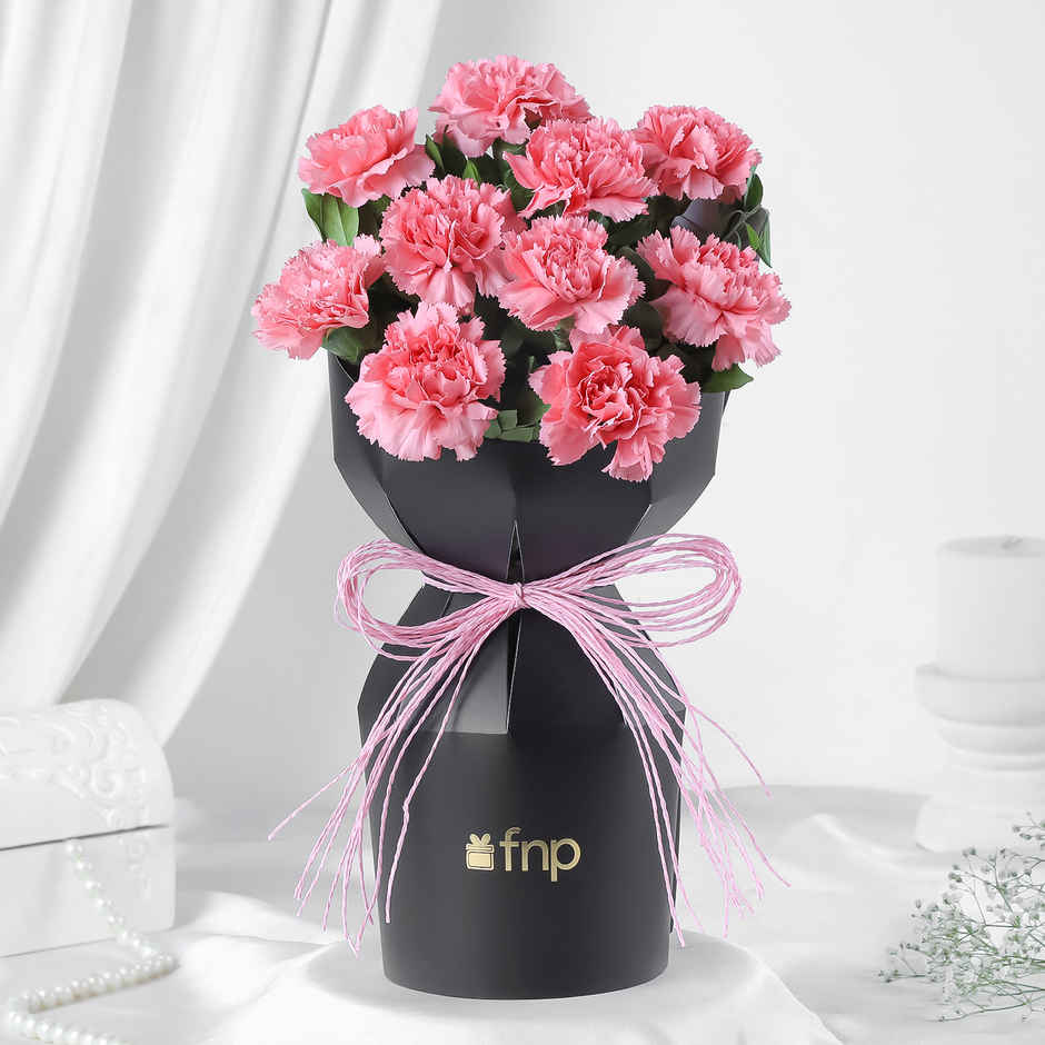 Fnp Mother'S Day 10 Carnation Bouquet (1pc) & Strawberry Mousse Cake (1pc) Combo