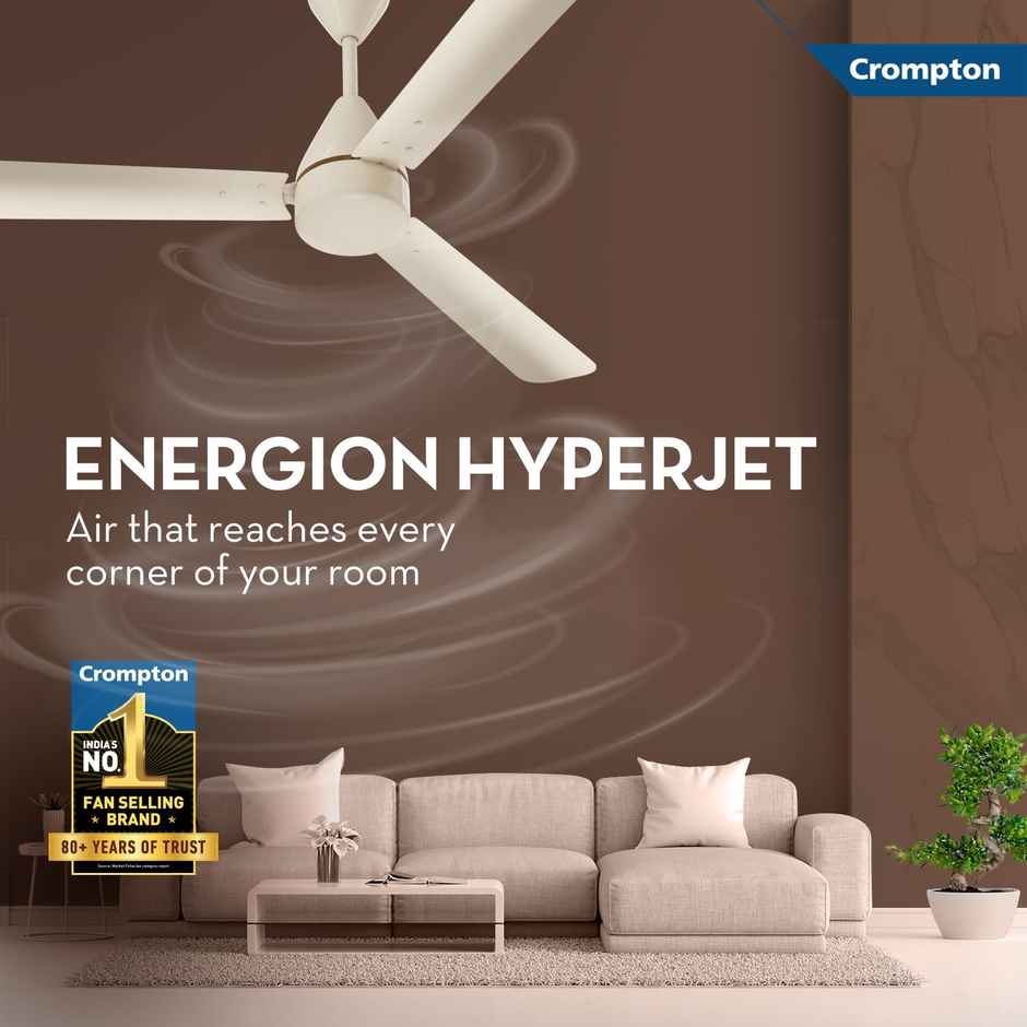 Crompton Energion Hyperjet BLDC Ceiling Fan,1200mm,Remote Control,BEE 5 Star Rated,Anti-Rust,Ivory