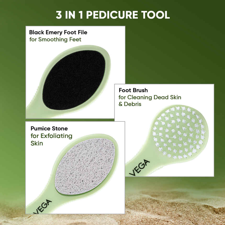 VEGA 3 In 1 Pedicure Brush Kit Tool For Cleanse Scrub & File Dead Skin | Pd-20