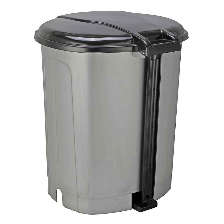 Kolorr Plastic Pedal Dustbin Go Clean/Medium Size Trash Can/ Silver (30 Litres)