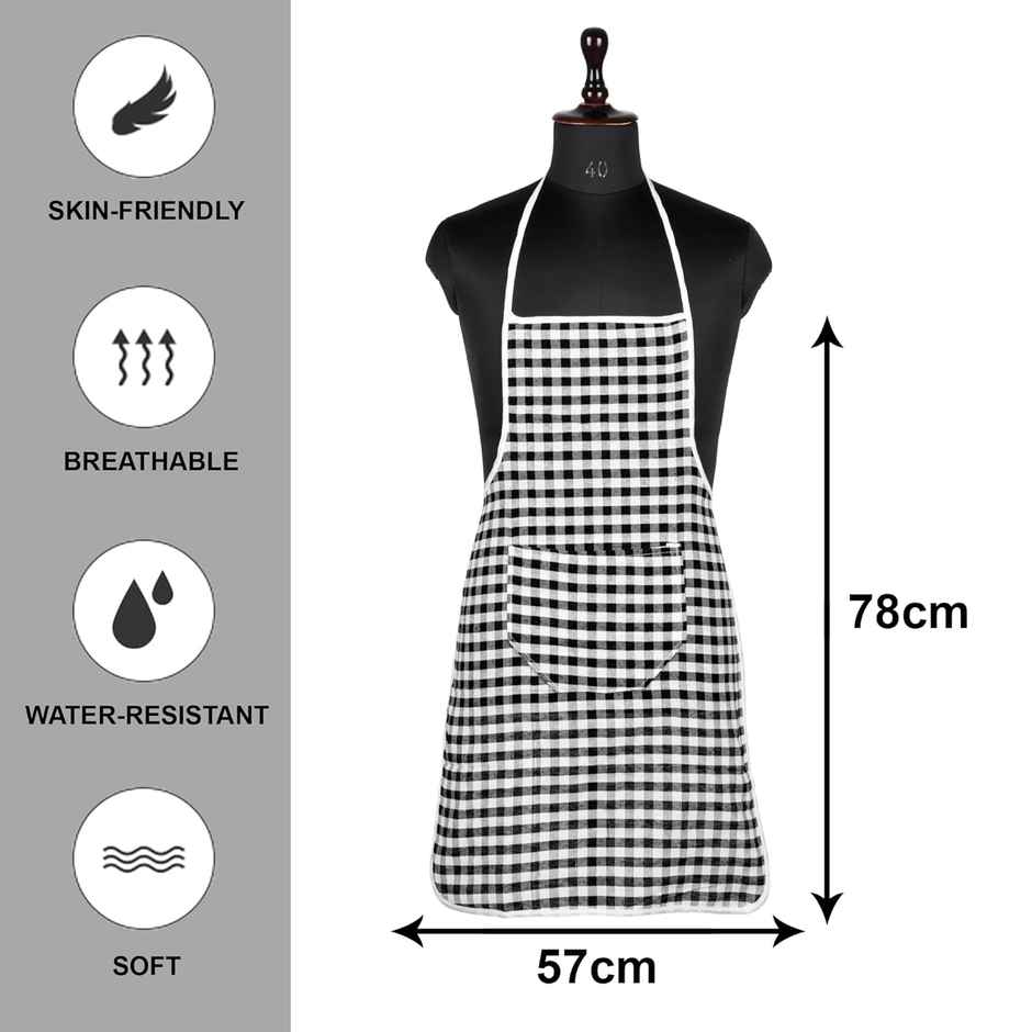 Kuber Industries Cotton Front Pocket Kitchen Check New Apron|Apron for Restaurent|Black