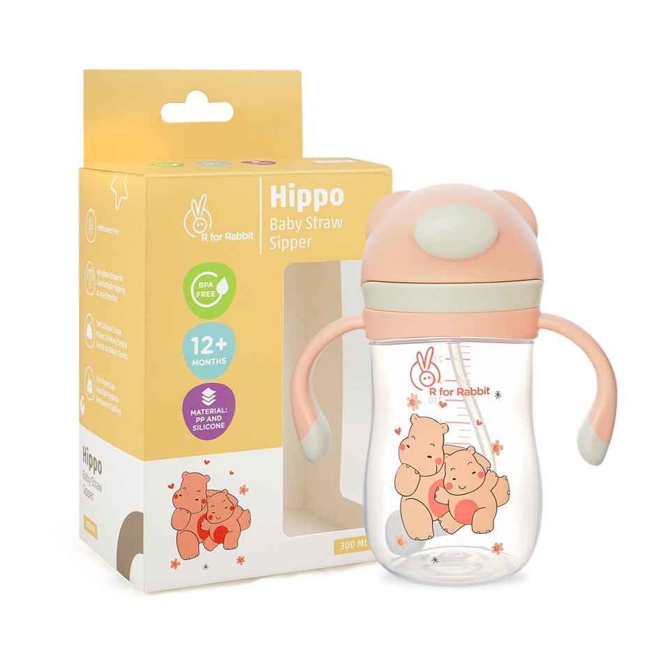 R for Rabbit Premium Hippo Baby Straw Sipper Bottle (300 ml Yellow)