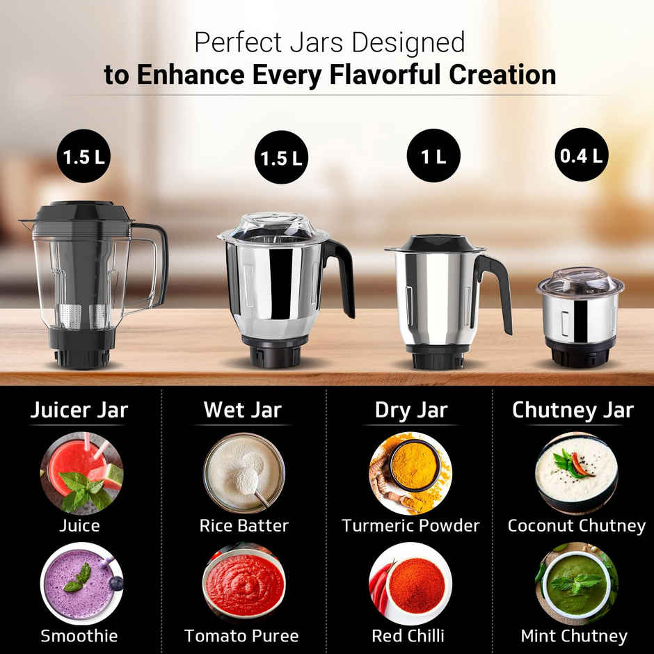 V-Guard Brillio 750 W Powerful Mixer Grinder | Stainless Steel Blades | Red