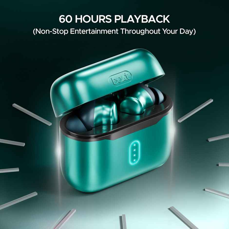 boAt Airdopes 141 Pro TWS Earbuds with mic,13mm Drivers, 60HRS Battery, 4Mics ENx, Fast Charge, IPX5, v5.3 Bluetooth Earbuds,Metallic Finish - Martian Green